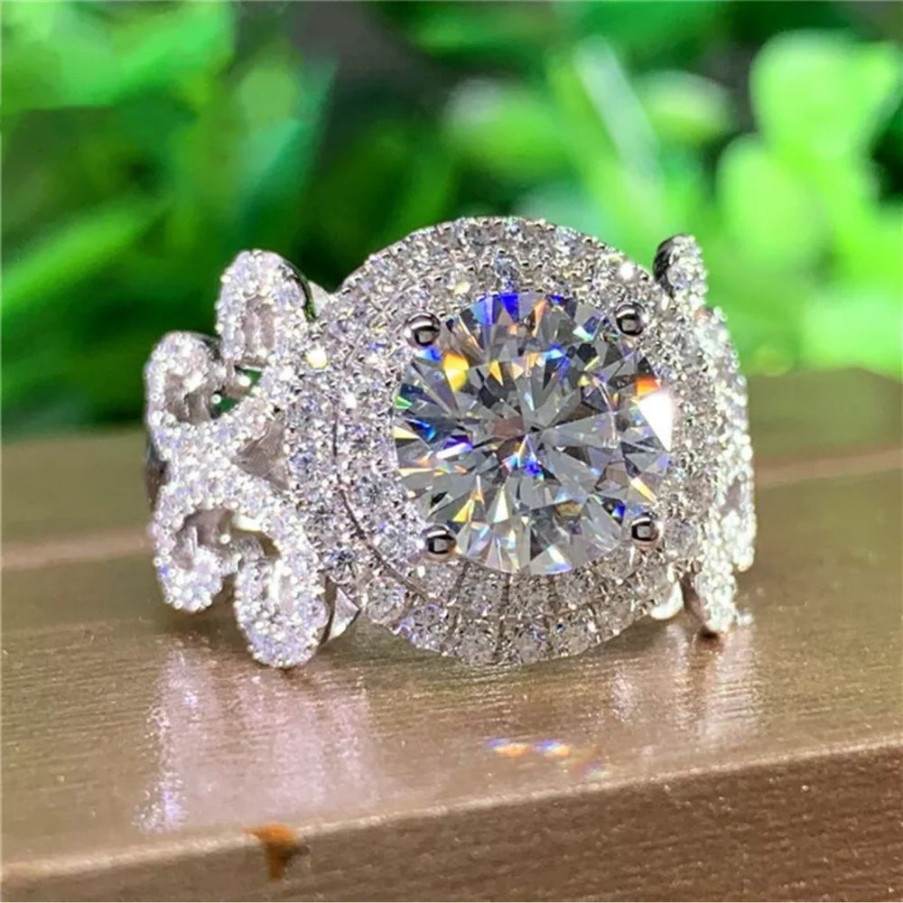 925 Silver Rings Gorgeous Round Cut Cubic Zirconia Women Wedding Rings
